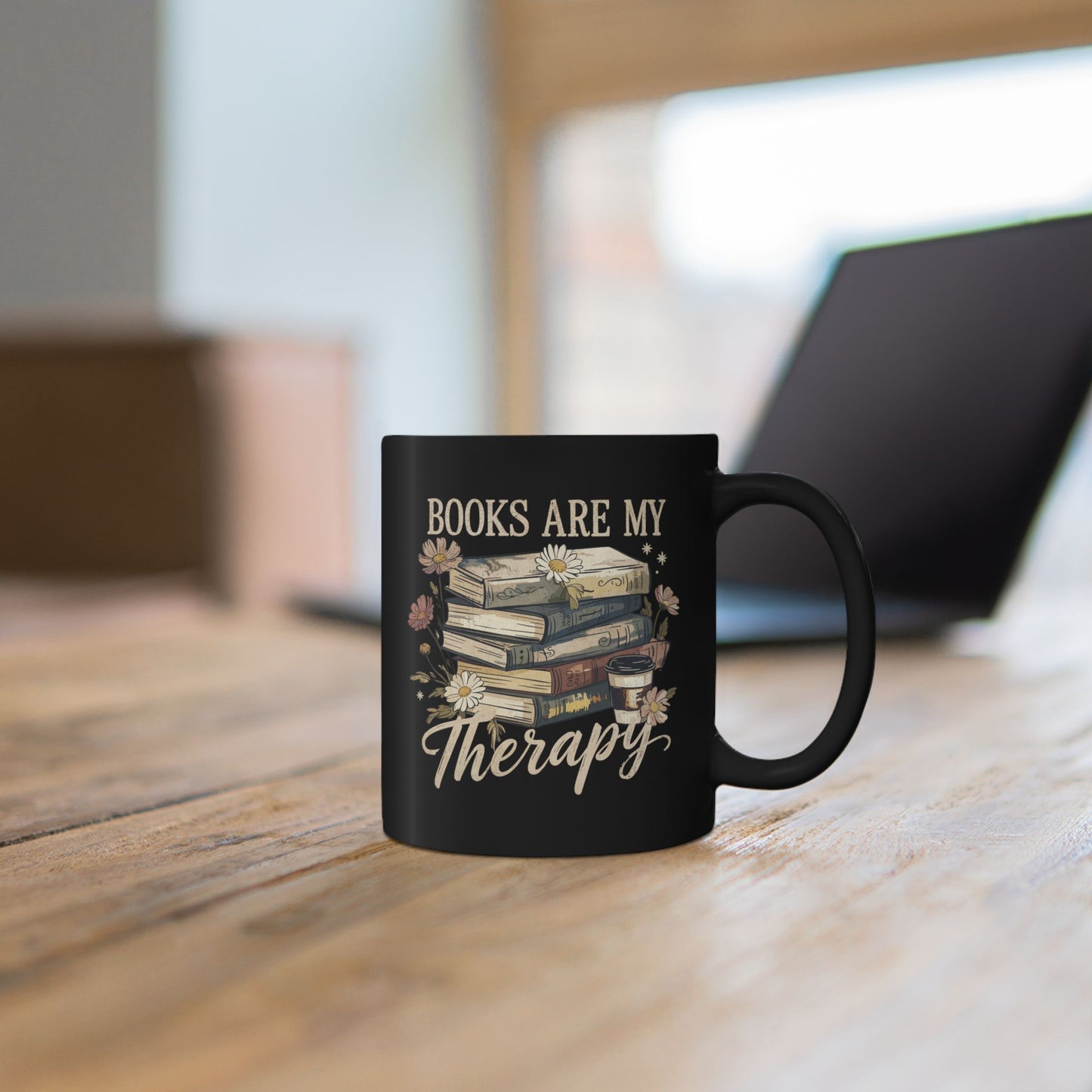 "Books Are My Therapy - Black" Mug (11 oz)