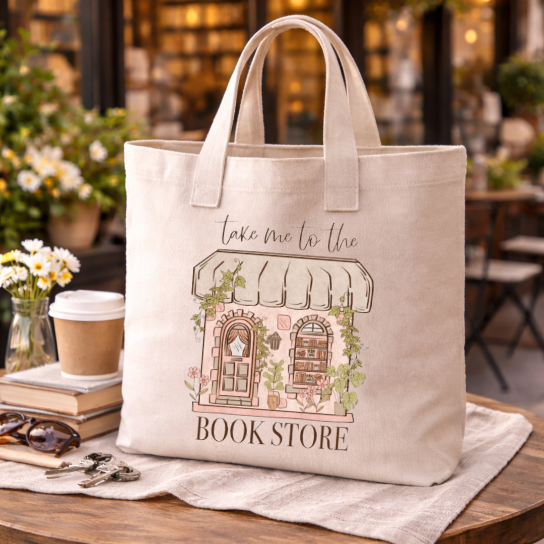 "Take Me To The Bookstore – Pink" Canvas Tote