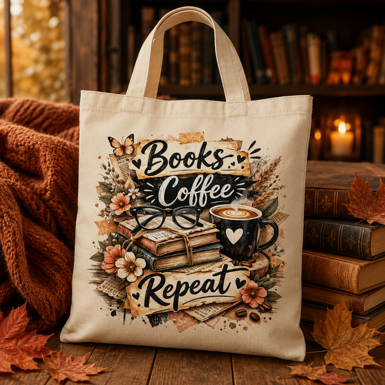 Books, Coffee, Repeat Tote Bag