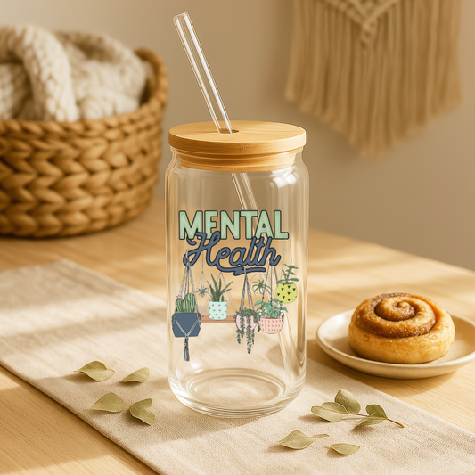 "Mental Health Matters – Plants" Glass Tumbler (16 oz)