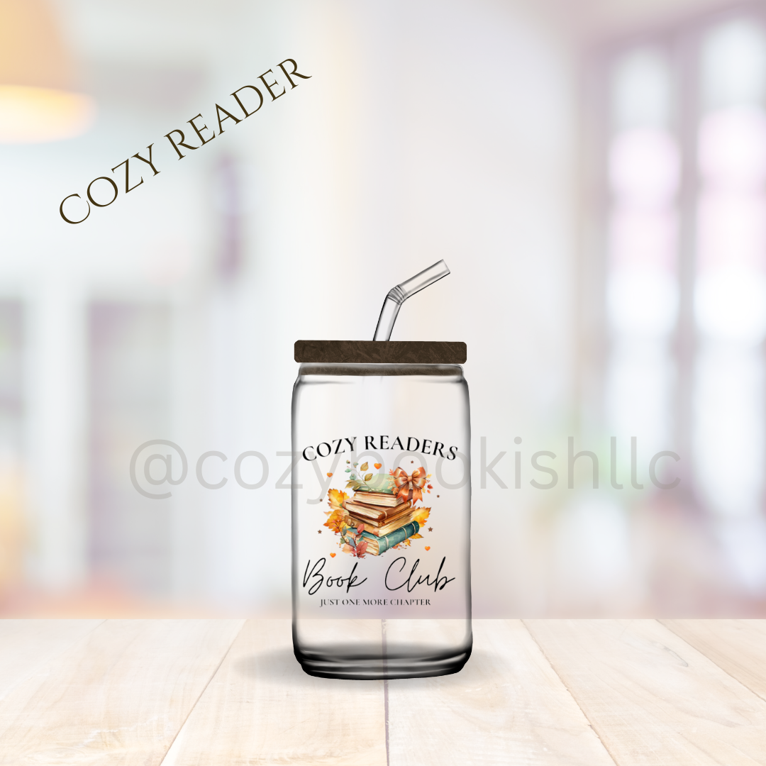 "Cozy Reader Book Club" - 16 oz. Glass Tumbler