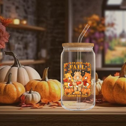 "I Love Fall" – 16 oz. Glass Tumbler