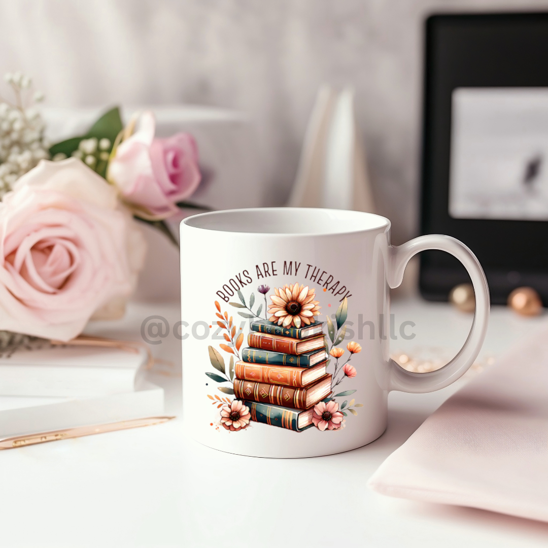 "Books Are My Therapy" 11 oz. Mug - Perfect Gift for Tea and Coffee Lovers