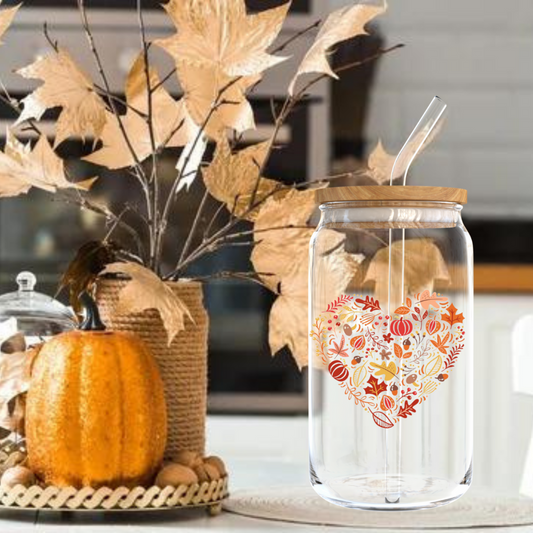 "Fall Hearts" – 16 oz. Glass Tumbler