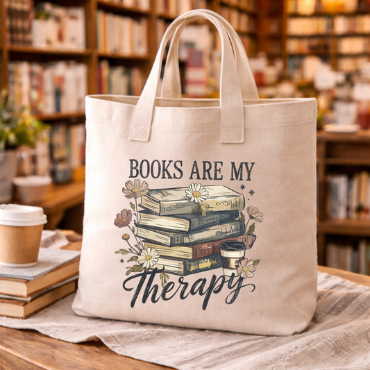 Books Are My Therapy Canvas -- Tote Bag