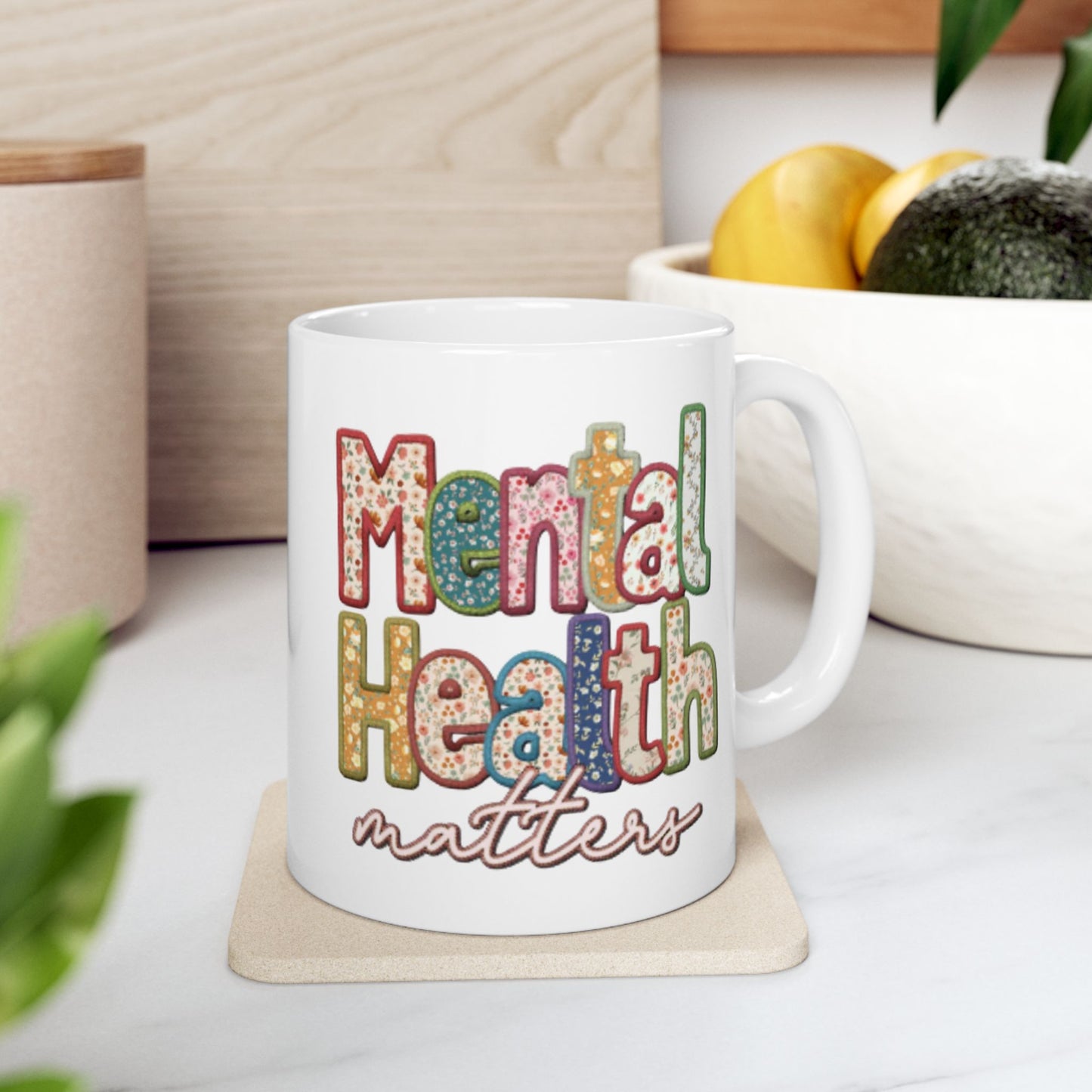 "Mental Health Matters – Quilted" Mug (11 oz)