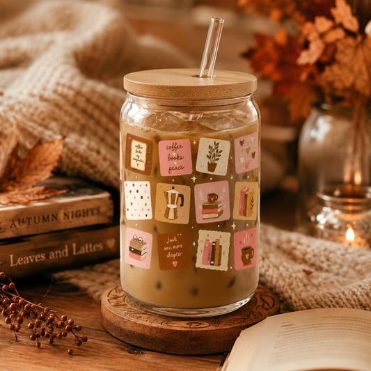 Coffee Books Peace – 16 oz. Glass Tumbler