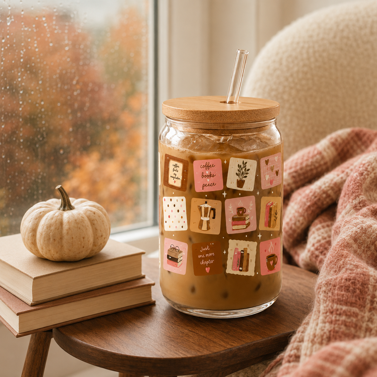 Coffee Books Peace – 16 oz. Glass Tumbler
