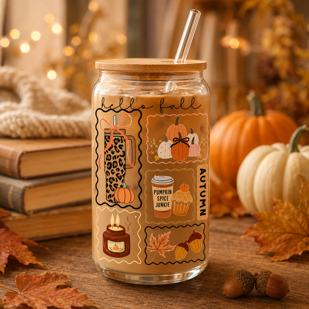 Hello Fall – 16 oz. Glass Tumbler