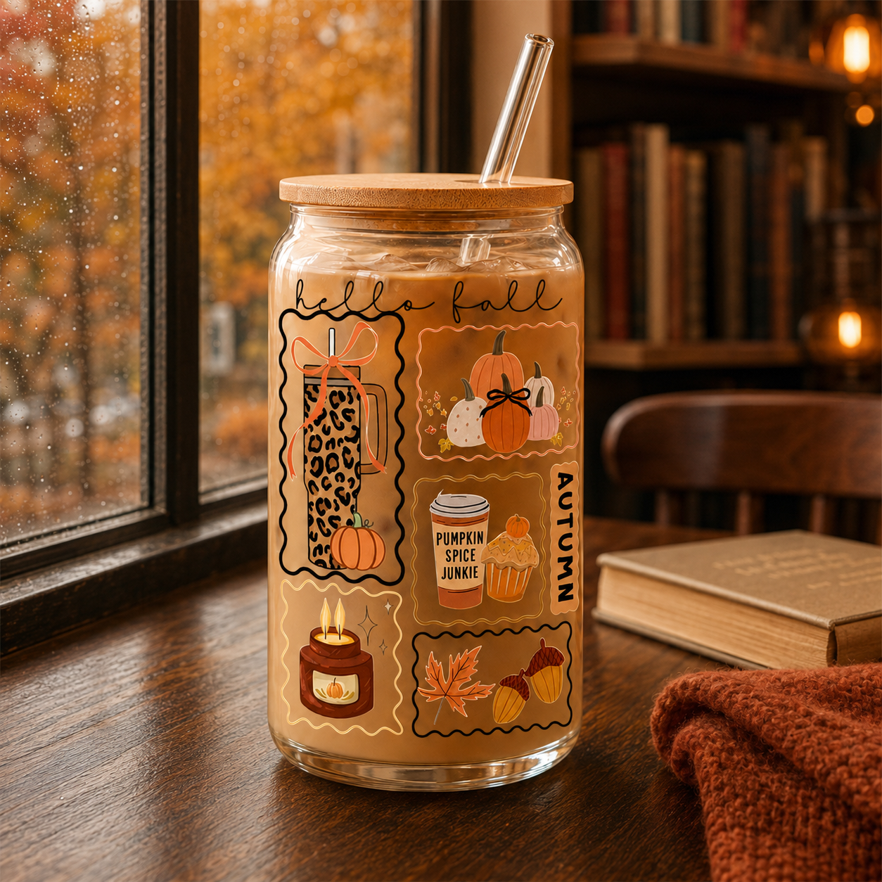 Hello Fall – 16 oz. Glass Tumbler