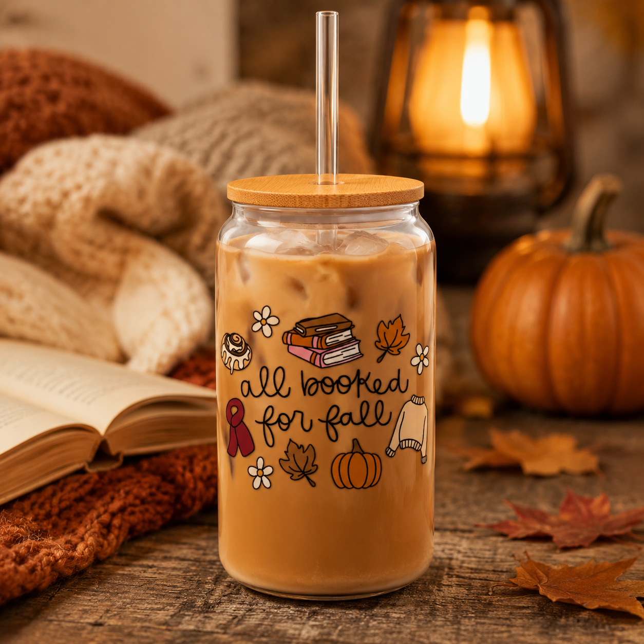 All Booked for Fall – 16 oz. Glass Tumbler