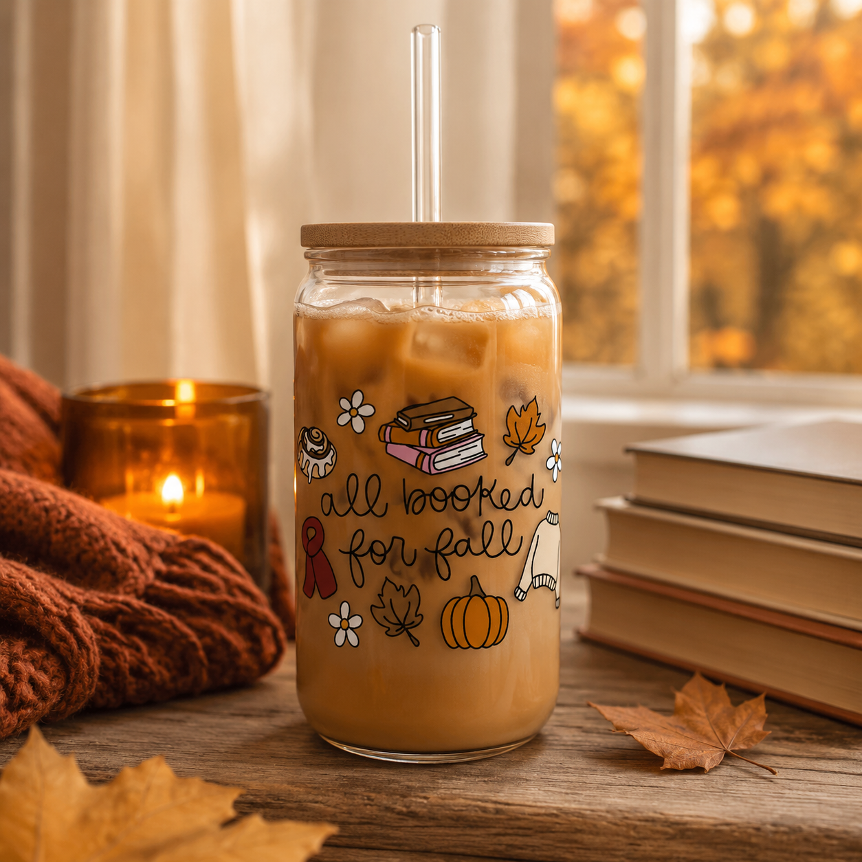 All Booked for Fall – 16 oz. Glass Tumbler
